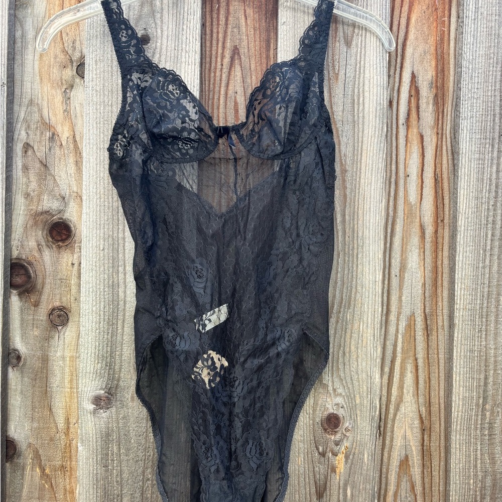 Vintage gold label Victoria's Secret Black Lace Sheer Bodysuit new with tags